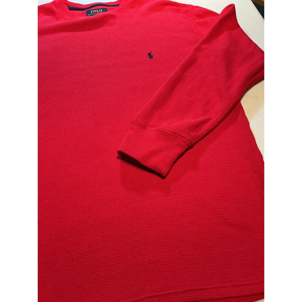 Polo Ralph Lauren Men Medium Red Waffle Knit Thermal Long Sleeve Pony Logo Shirt